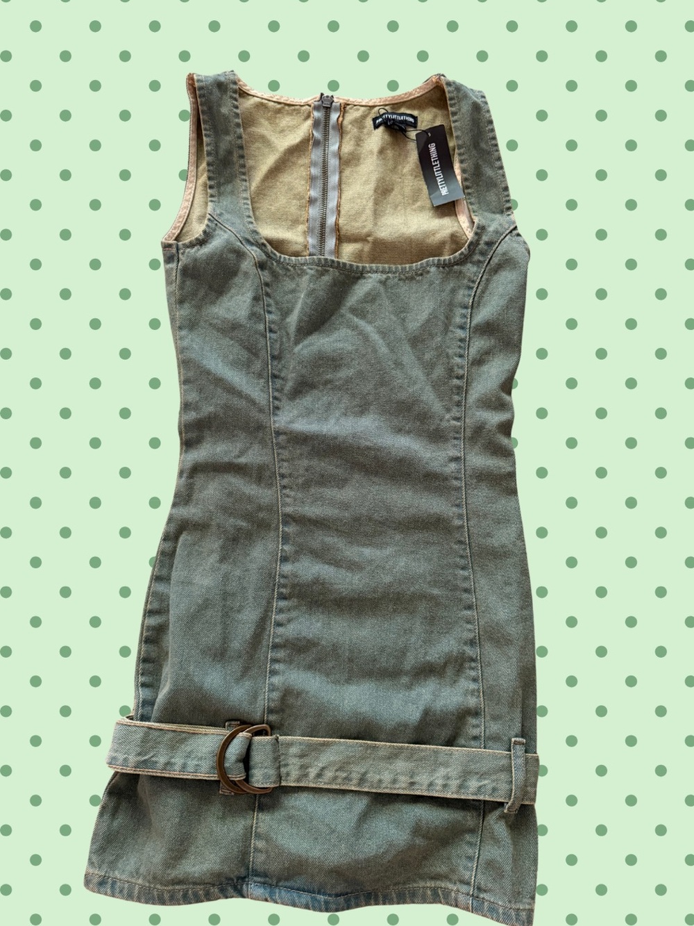 PrettyLittleThing Green Denim Belted Mini Dress